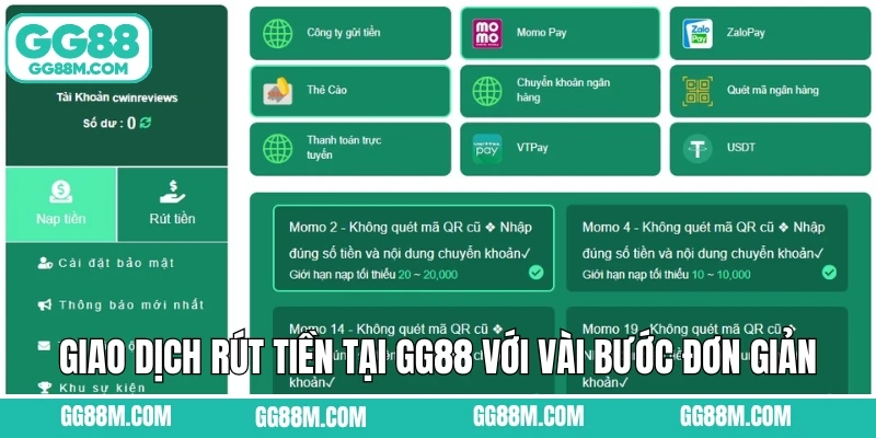 Giao dịch rút tiền tại GG88 với vài bước đơn giản